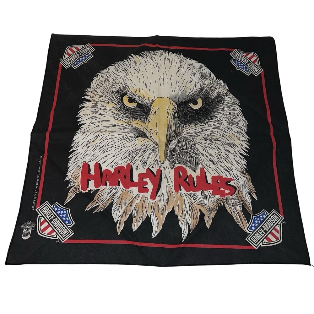 Vintage Harley Davidson Eagle Graphic Harley Rules 90s Handkerchief Bandana Cap